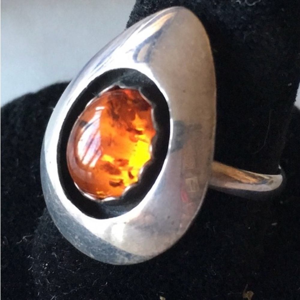 Navajo Amber Native American Vintage Shadowbox Teddy Goodluck Ring - Picture 2 of 10